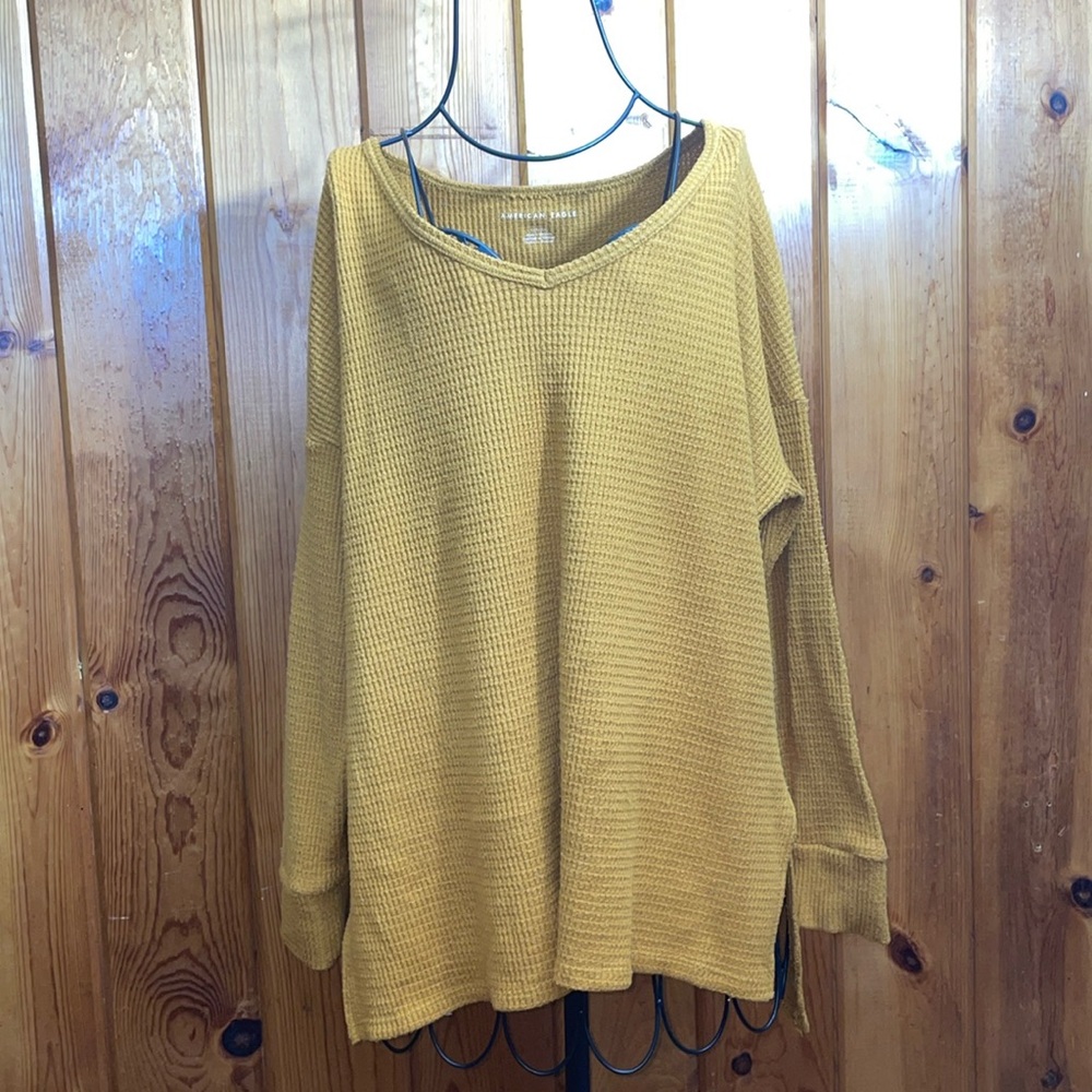 American Eagle mustard yellow sweater soft cozy sweater size small oversized